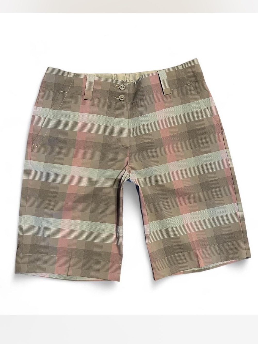 Women’s Plaid Nike Golf Shorts – Grey, Pink & Light Blue